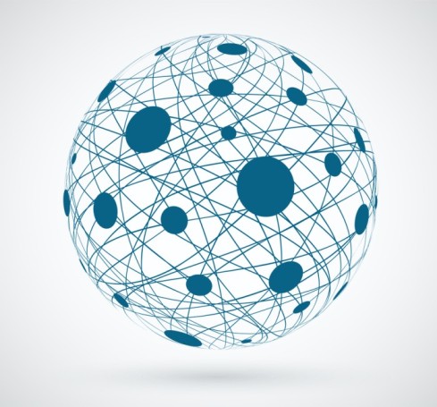 Three‑dimensional sphere of interconnected blue nodes and lines, representing global connectivity and complex digital networks.