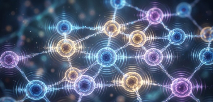 Abstract network of connected nodes with glowing signals, representing neural or data connections