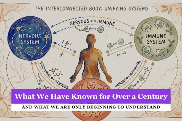 diagram showing the body as a system with brain, immune, and hormonal connections