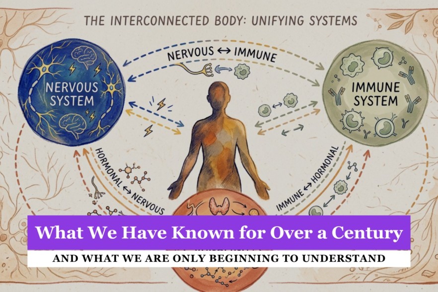 diagram showing the body as a system with brain, immune, and hormonal connections