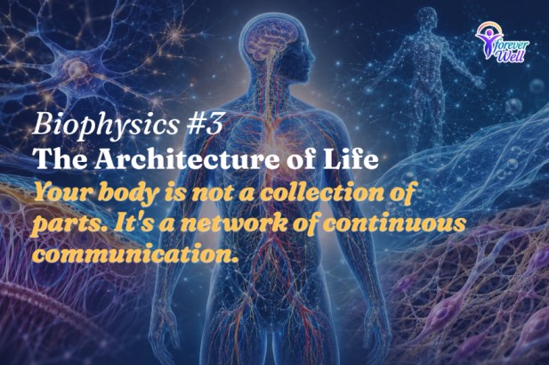 Human body with visible neural and circulatory networks illustrating biophysics and interconnected biological communication